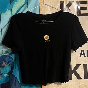 Black Crop Top with Sunflower Embroidery